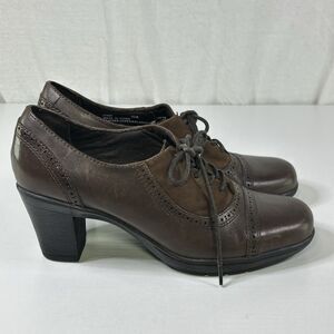 Clarks Bendables Oxford Boots Womens 6.5 Ankle Bootie Brown Leather Cuban Heels